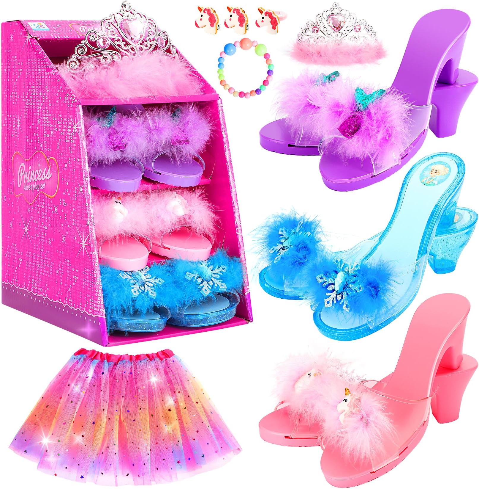 Princess Dress Up Toys 3-6 Years Old Girls' Gift Set, Princess Dress Up Shoes Set Include Toddler Jewelry Boutique Kit, Skirts 3 Pairs of Princess Dress Up Shoes, Pretend Role Play Gift Toy for Girls