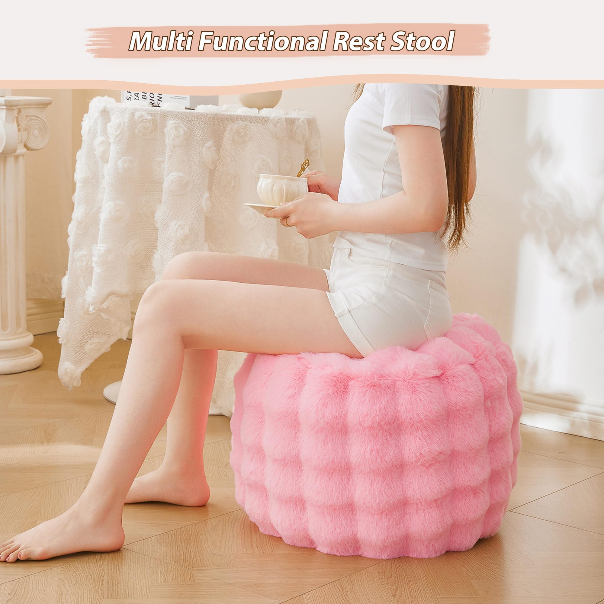 Amazon.com: LIFEREVO Faux Rabbit Fur Round Inflatable Pouf Ottoman
