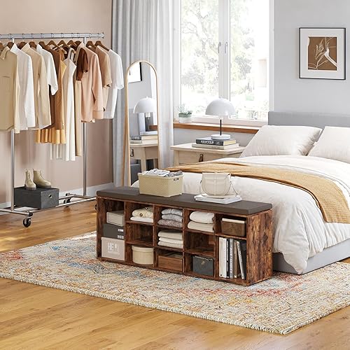 Miniatura 116 de DINZI LVJ Banco organizador de zapatos con cojín, zapatero de 9 cubos y estantes ajustables, multifuncional, para salas de estar, dormitorio, Gris