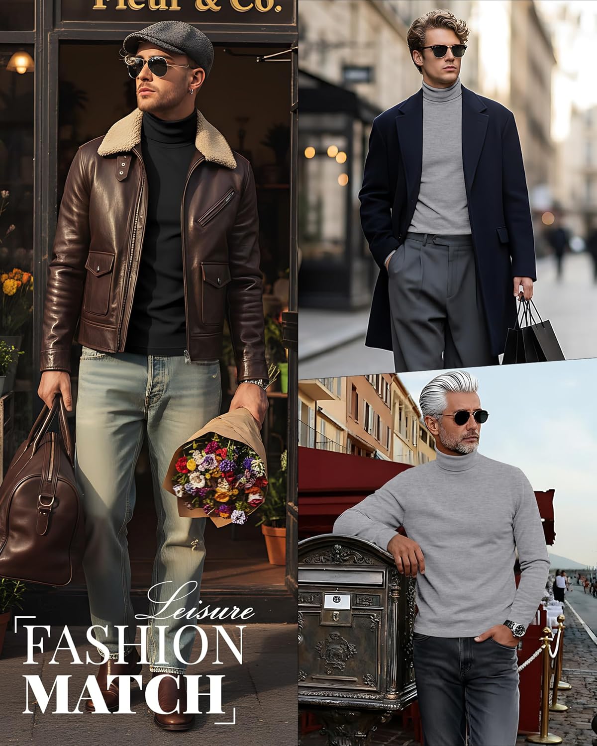 Ficerd 2 Pack Men's Turtle Neck Shirts, Lightweight Cotton Pullover Sweater Slim Fit Mock Turtleneck Knitted Long Sleeve Tops - Image 2