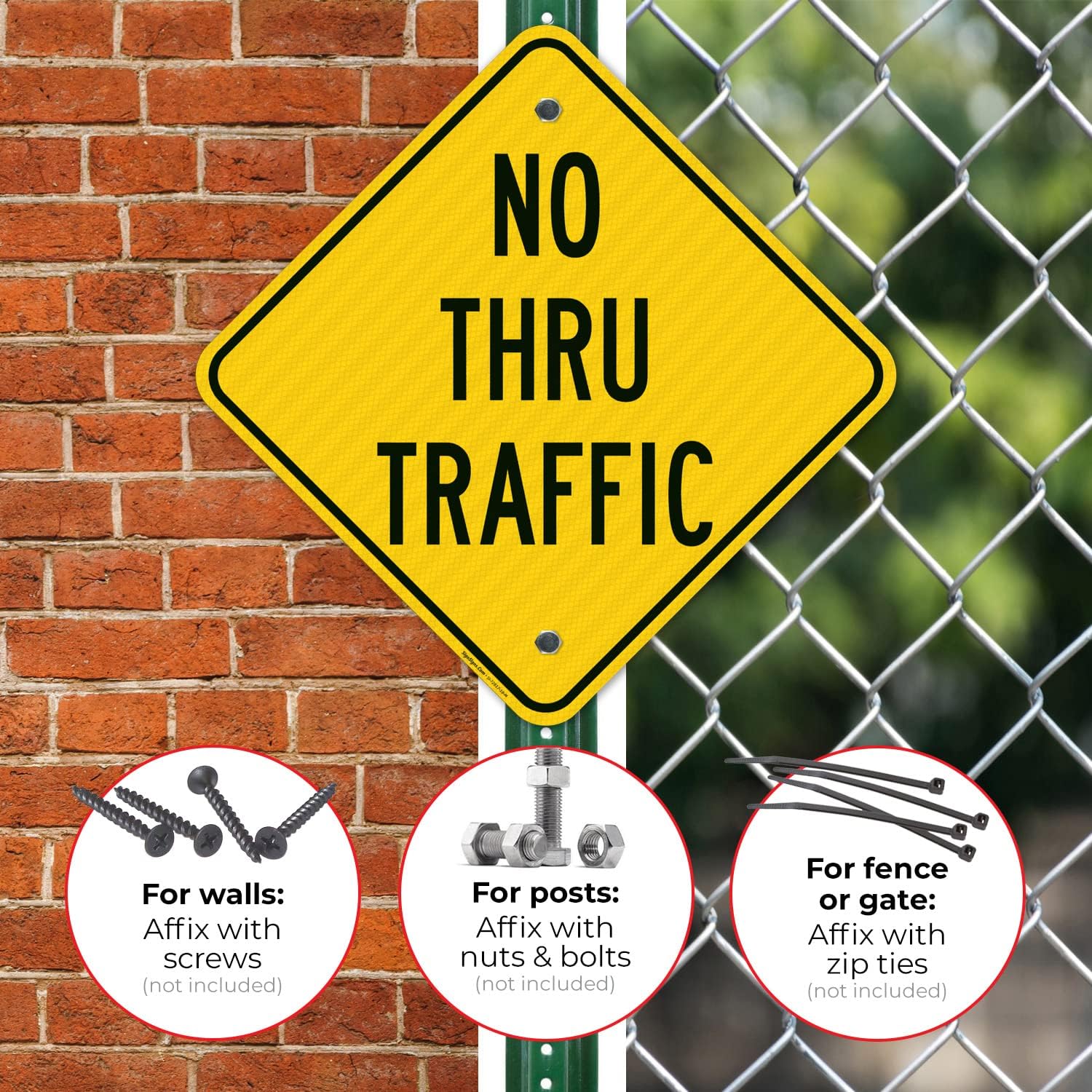 No Thru Traffic Sign, (SI-72817) 18x18 Inches, 3M AEGP Reflective.063 Aluminum, Fade Resistant, Made in USA