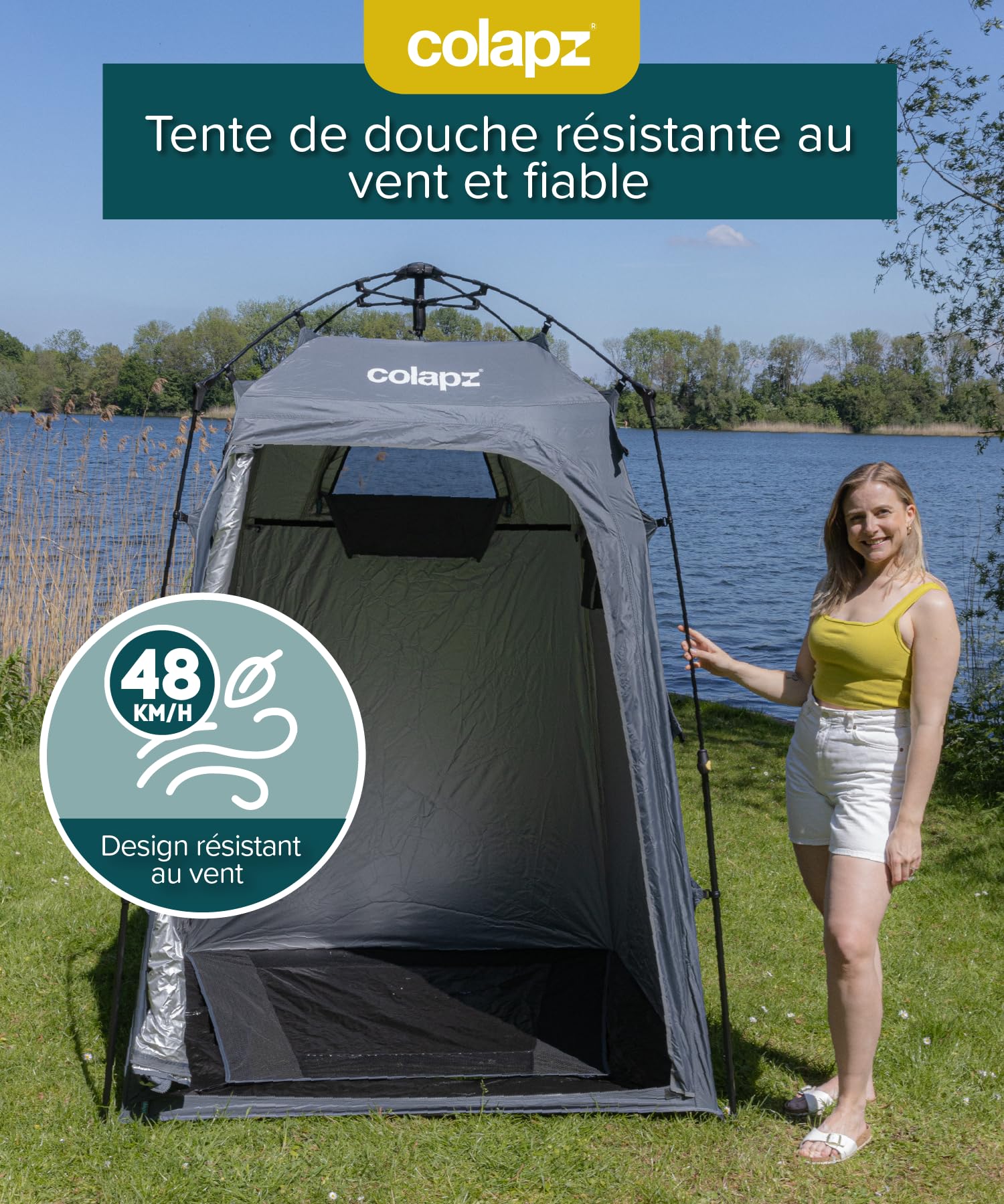 Colapz Tente Douche Camping Pliable et Spacieuse - Cabine Toilettes Portable Haute 210x155 cm - Toile Opaque Étanche avec Sac Transport et Sardines - Installation Rapide 1 Minute