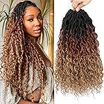 Col Bling Ombre Goddess Locs Crochet Hair 14 Inch 8 Packs Faux Locs Crochet Hair for Women 3 Tone Boho River Locs Hair with Curly Ends Synthetic Hair Style (1B/30/27)