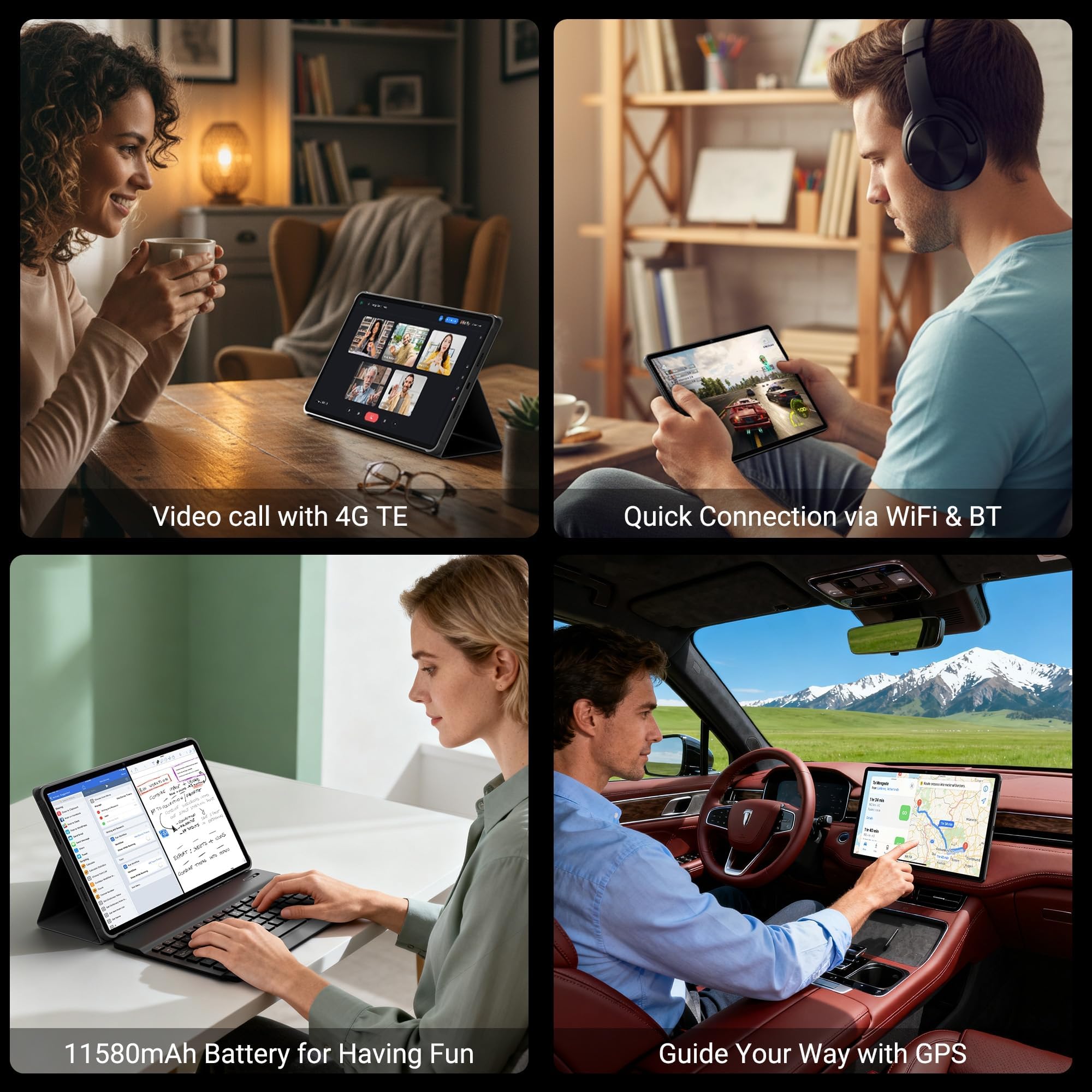13 Zoll Tablet, 3K UHD 2944×1840 Dsiplay, 36GB RAM 512GB ROM/1TB TF, Helio G99, 90Hz, Dual SIM 4G LTE, WiFi 5G, Widevine L1/11580mAh/13MP/GPS, Android 15 Tablet mit Tastatur/Hülle/Maus/Stift