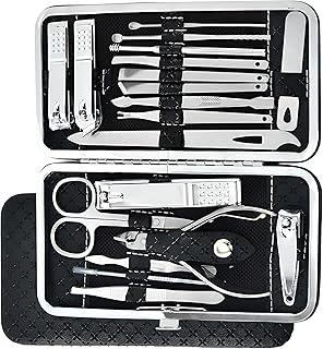 مجموعة العناية بالأظافر من الستانلس ستيل مكونة من 19 قطعة - مجموعة العناية بالأظافر الشاملة هذه مكونة من 19 قطعة مصنوعة من الستانلس ستيل المتين، توفر حلاً مريحًا ومحمولاً للحفاظ على الجمال