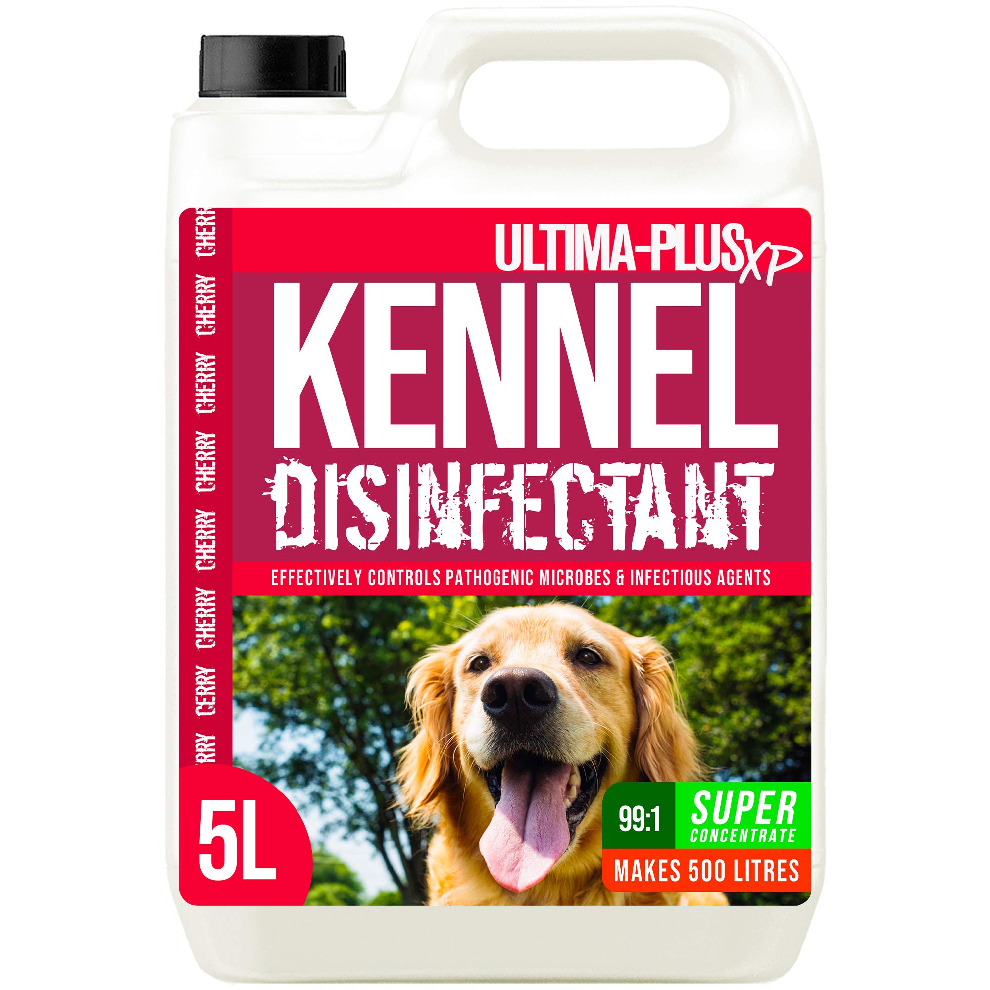 ULTIMA-PLUS XP Kennel Kleen Cherry 5L - Disinfectant, Cleaner, Sanitiser, Deodoriser, Concentrated Formula, Kennel Cleaner, For use in Kennels, Catteries, Hatches and More