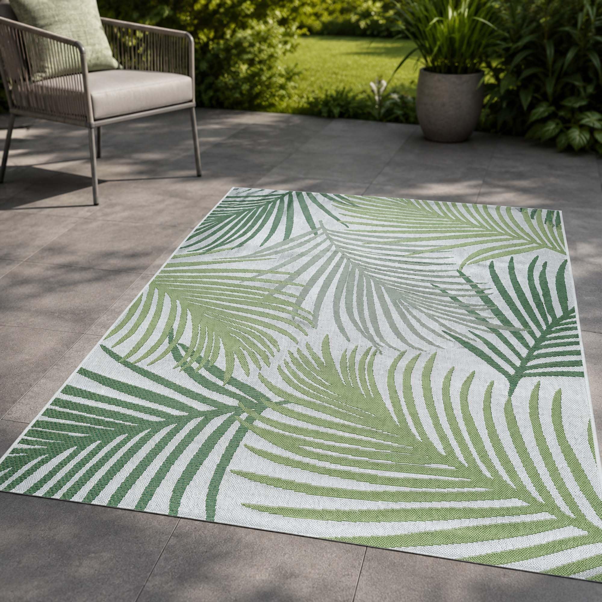 Taracarpet wetterfester In- & Outdoor Teppich für Balkon, Wohnzimmer & Küche, Flachgewebe in Sisaloptik Floral grün 160x220 cm