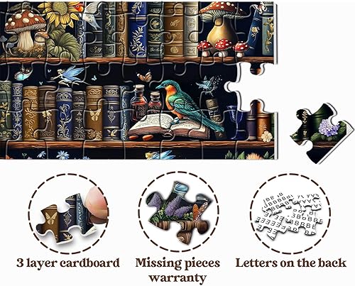 Miniatura 5 de Rompecabezas mágicos de estantería para adultos, 1000 piezas, rompecabezas retro de hongos con flores, rompecabezas de biblioteca de la naturaleza,