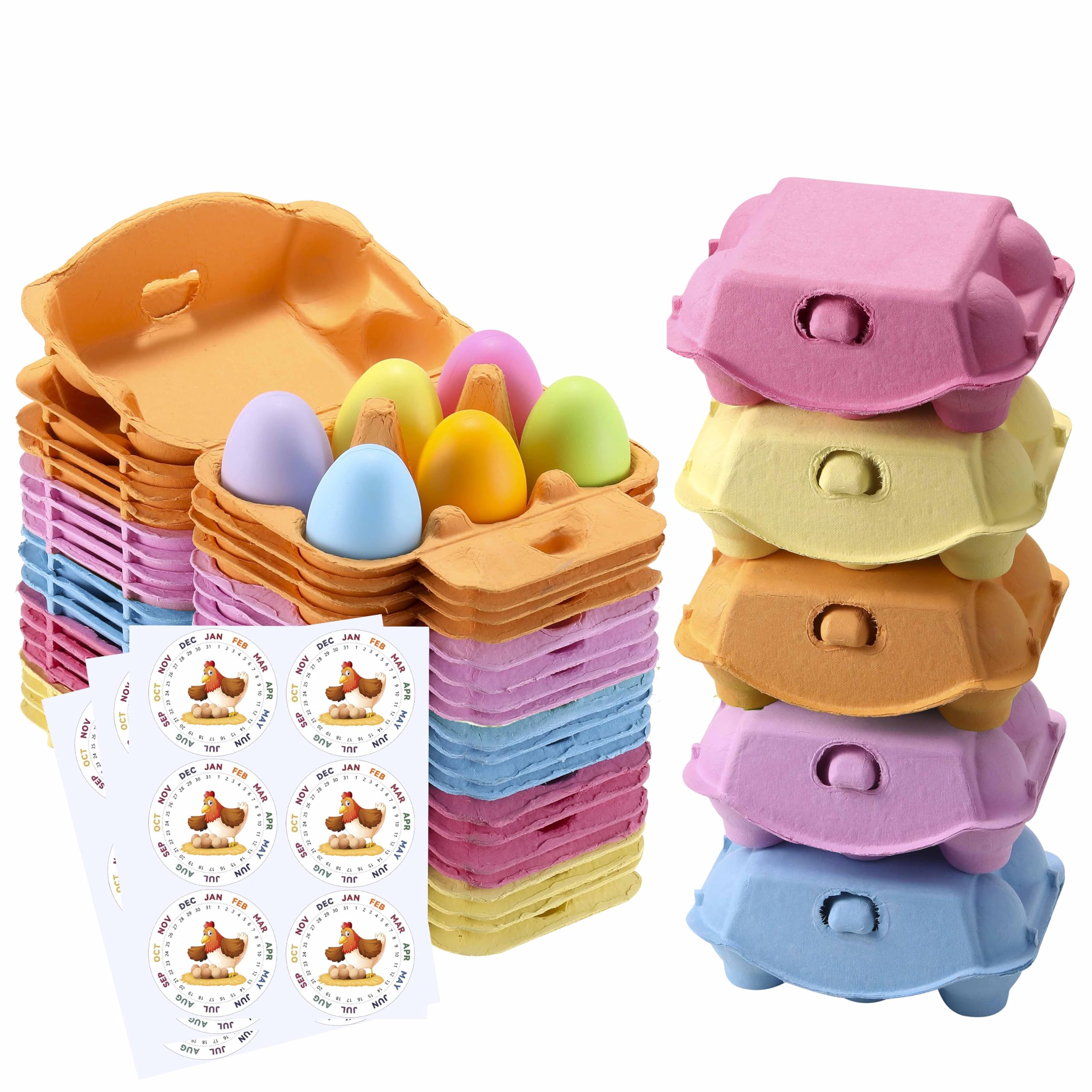 Paquete de 20 cajas de huevos de colores de media docena, cajas de papel de pulpa natural, 6 unidades para huevos de pollo, reutilizables, coloridos en blanco, bandeja de almacenamiento de color para