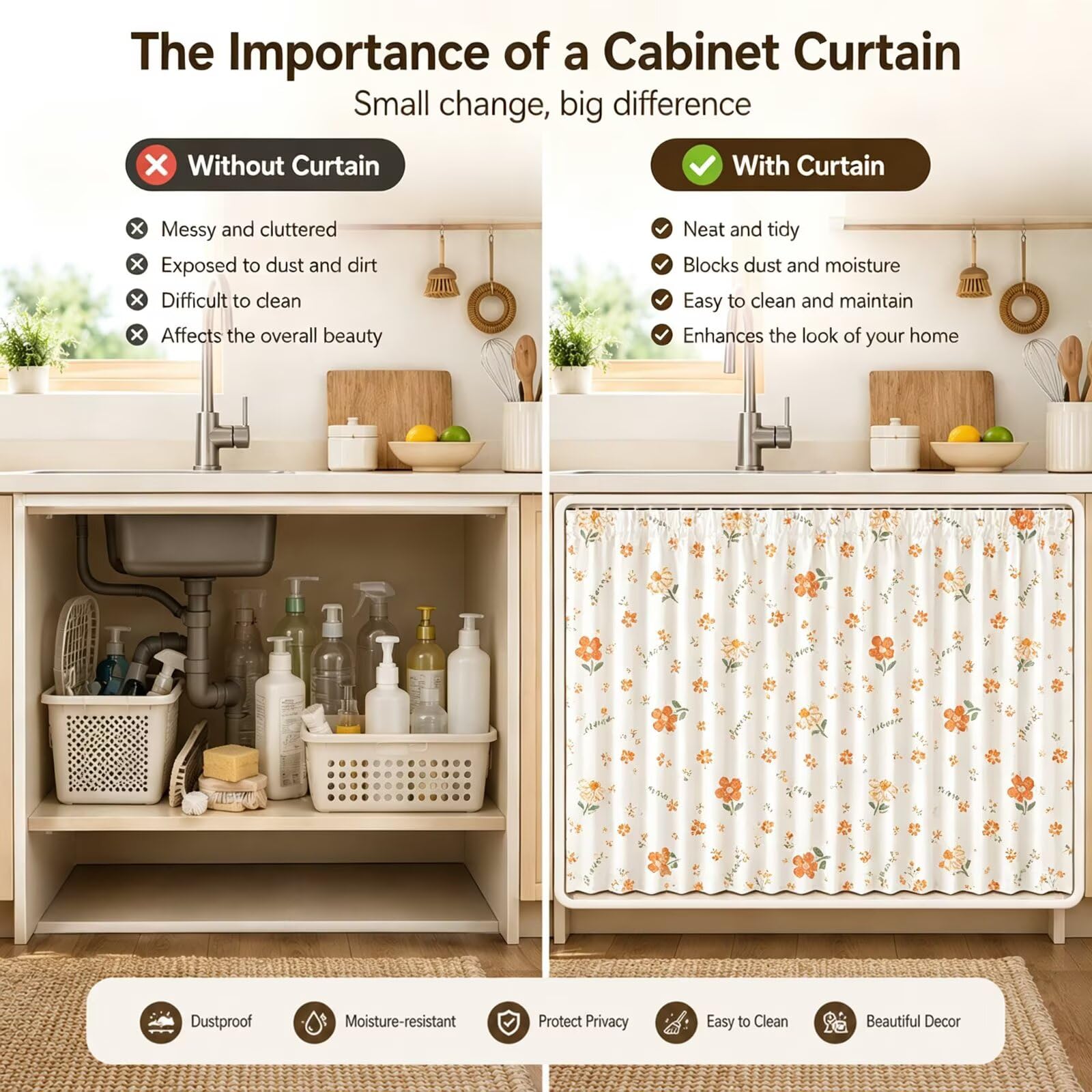 Generischer Schrankvorhang zum Schieben mit Schiene W50xH160cm Blumenmuster