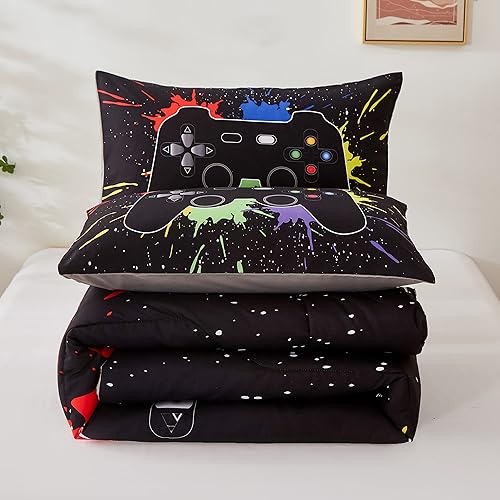 Miniatura 6 de akkialla Juego de edredón de tamaño individual para niños y adolescentes, edredón colorido impreso con funda de almohada, juego de ropa de cama de