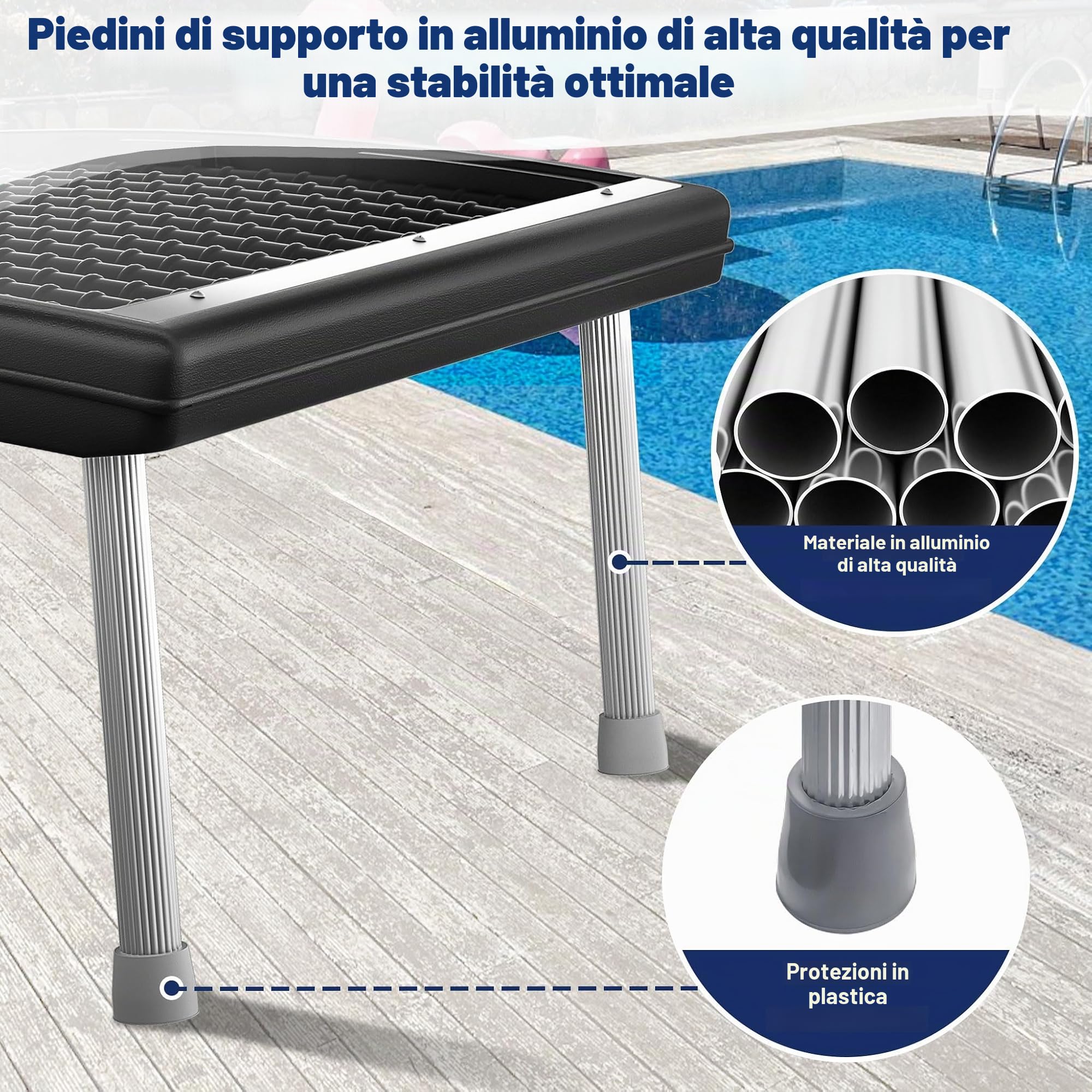 UISEBRT Riscaldatore solare per piscina in plastica resistente ai raggi UV con piastra di protezione contro polvere e foglie, 111,5 x 66 x 6,5 cm, piedini in alluminio, collettore solare per piscina