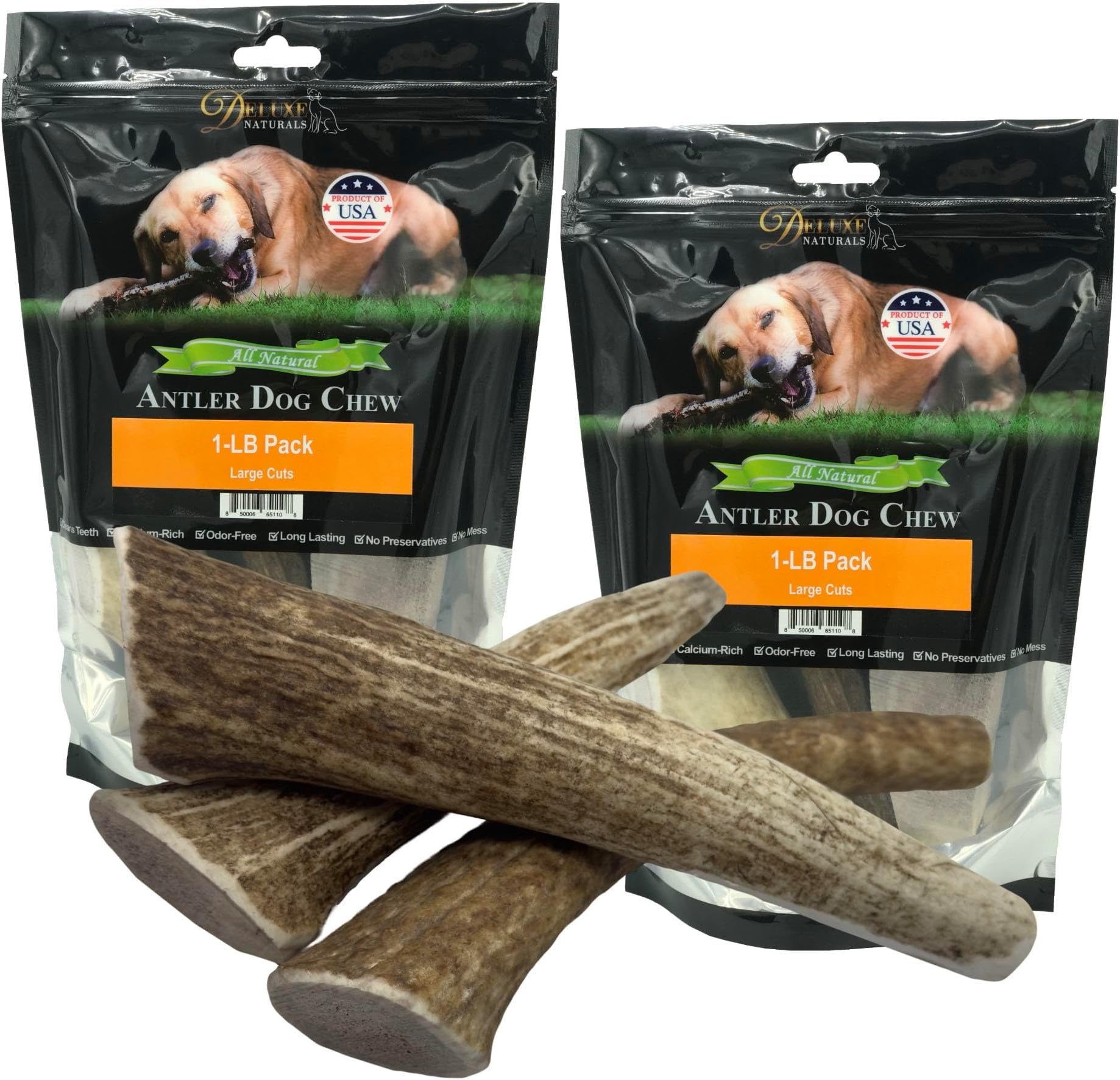 Elk Antler For Dogs, 1 lb Pack for Medium to Large Dogs, Premium, Naturally Shed Elk Antler Dog Chews, brown (EML1LB)