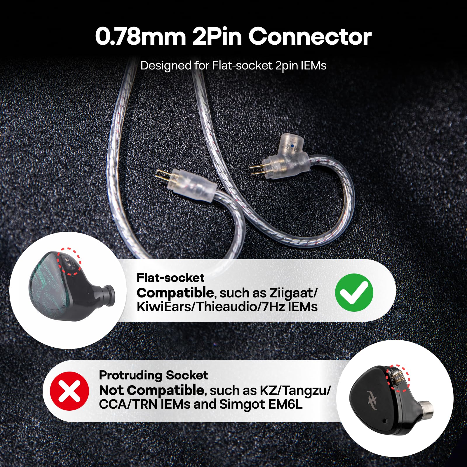 Linsoul Kiwi Ears S-Link Type-C kabel do słuchawek dousznych, kabel do słuchawek gamingowych z DAC+DSP, podwójnym mikrofonem, 3 trybami inteligentnego sterowania (Srebro, 2-pinowy)