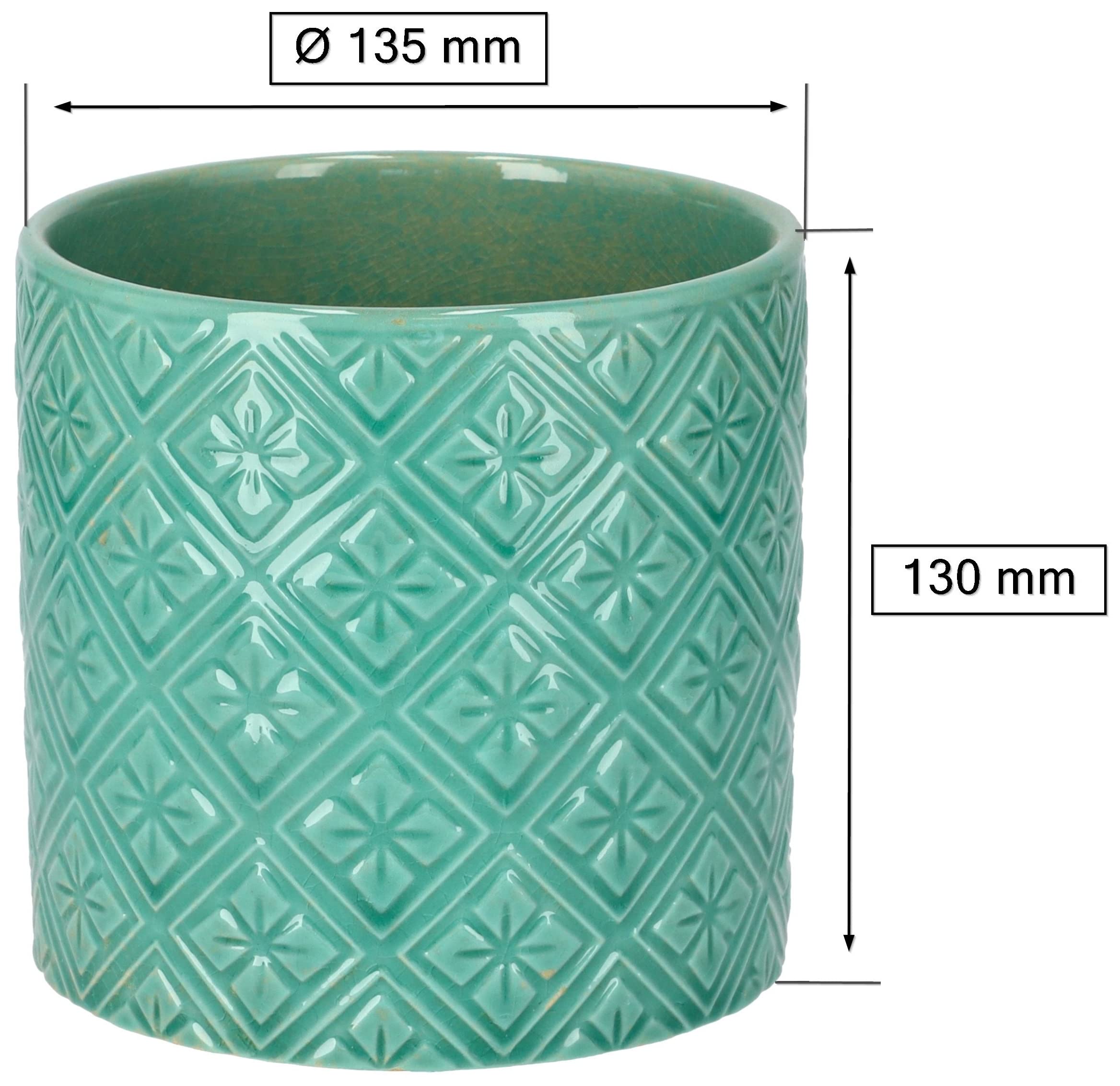 KOTARBAU® Keramik-Blumentopfset mit Dekorationen 6 Stück 130 x 135 mm Türkis