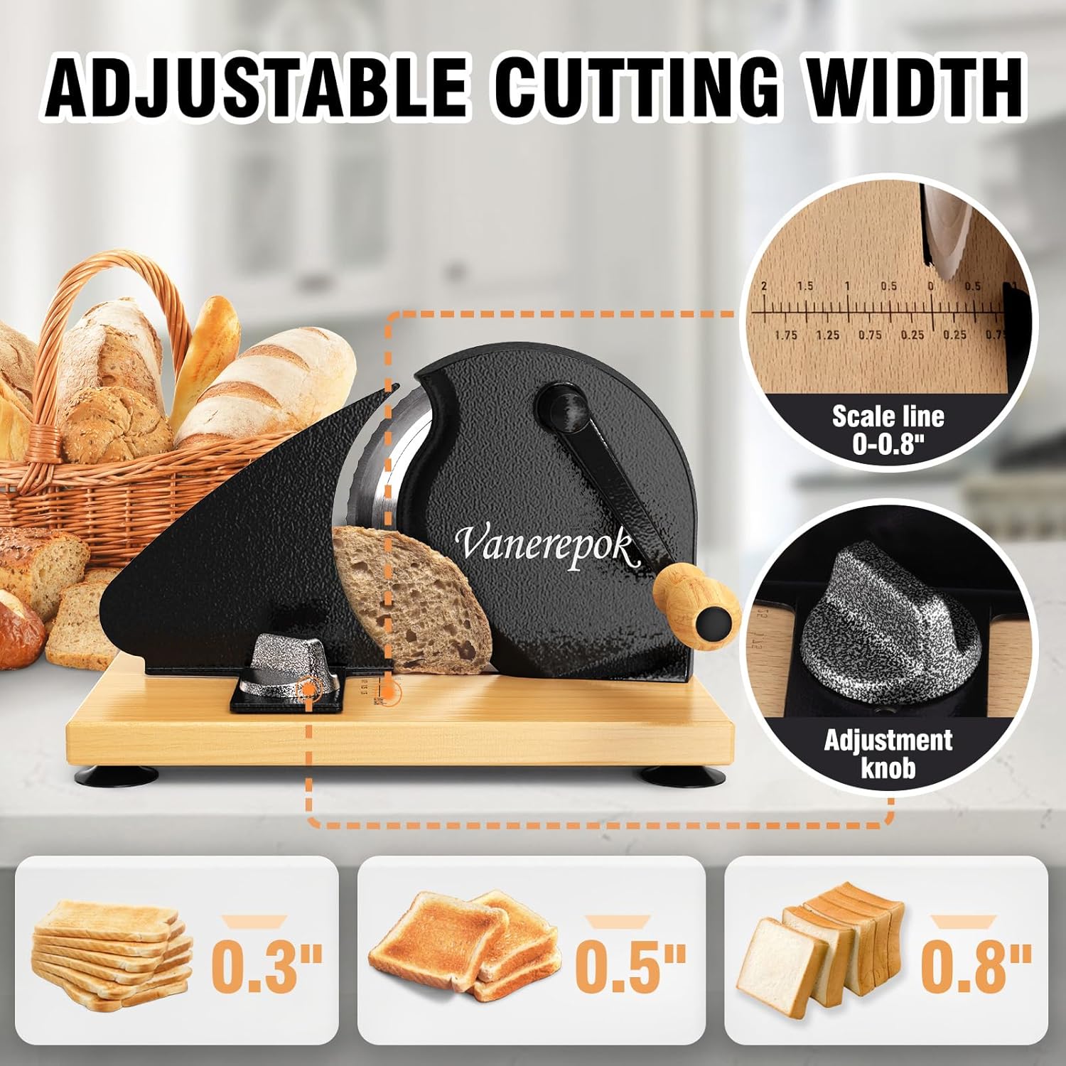 Manual Bread Slicer for Homemade Sourdough Bread Versatile Hand Crank Bread Slicer for Sourdough Crusty Bread Etc Stainless Steel Slicers Adjustable Width for Homemade & Commercial Use