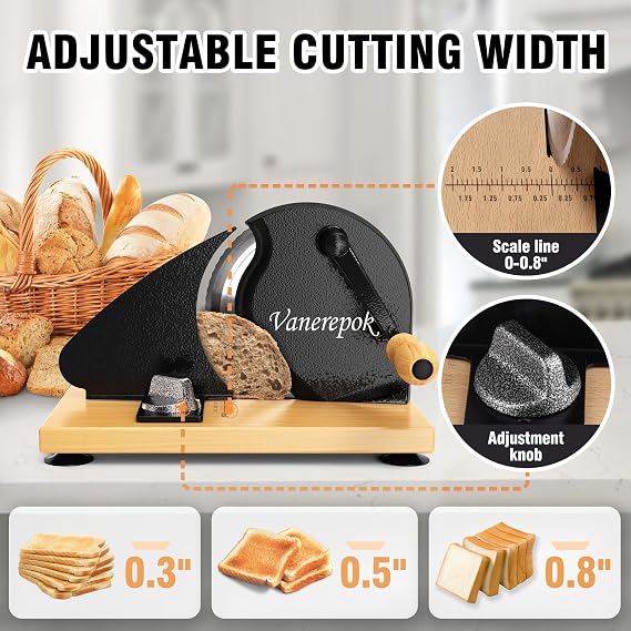 vanerepok Manual Bread Slicer Adjustable Thickness for Homemade Sourdough