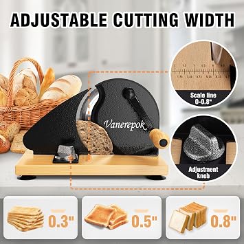 vanerepok Manual Bread Slicer Adjustable Thickness for Homemade Sourdough