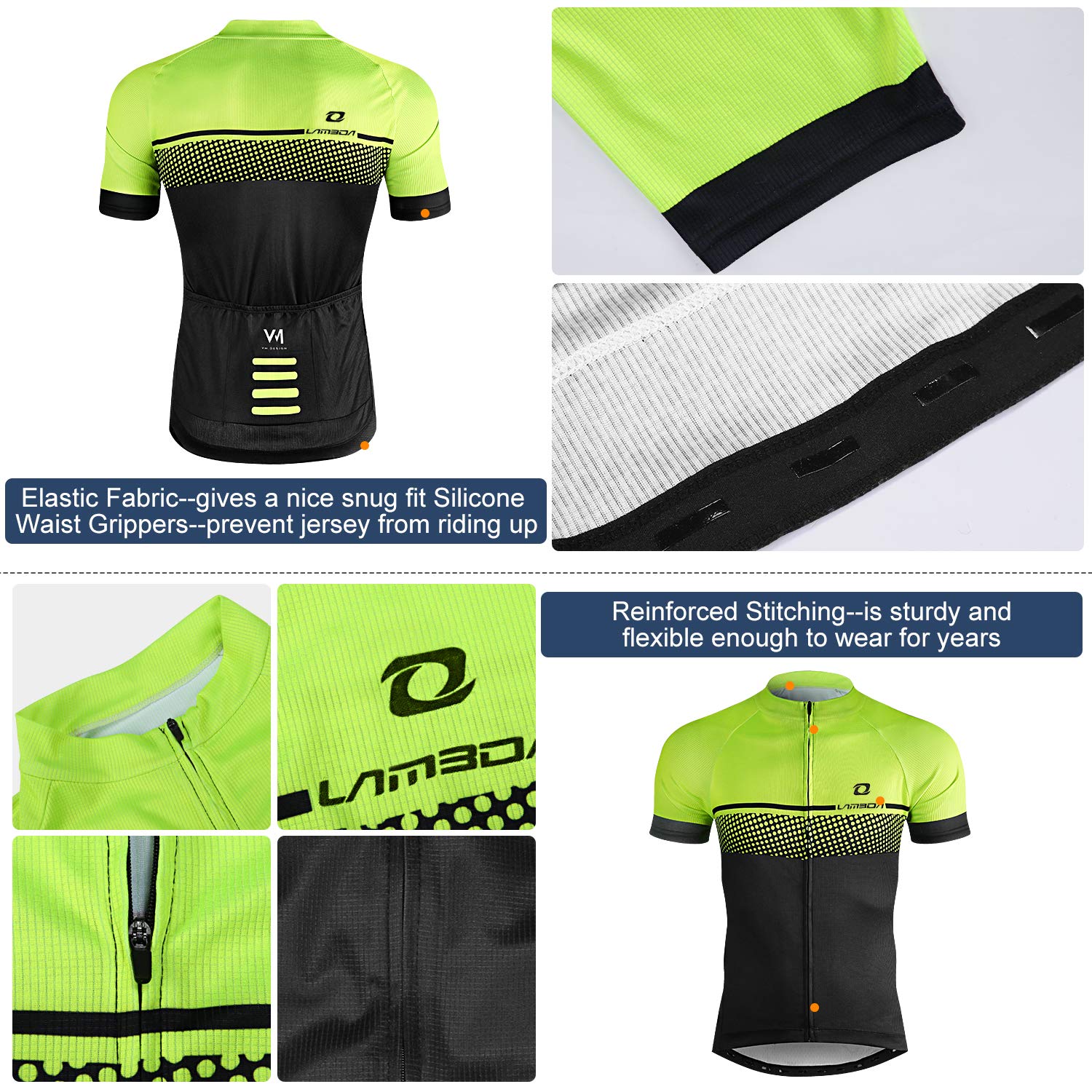 LAMEDA Maglia Ciclismo con Manica Corta Maglietta MTB Traspirante Asciugatura Veloce Riflettente per Multi-Sport Mountain Bike Ciclismo Palestra