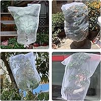 Vista 6 de Kikhope Bolsas de red de protección de frutas con cordón, 10 unidades de malla de barrera de insectos de 29 x 21 pulgadas, bolsas de red