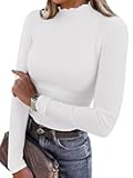 Women's Lettuce Trim Mock Neck Long Sleeve Tops 2025 Casual Dressy Ribbed Knit Slim Fit Tee Shirt Fall Layer Outfits