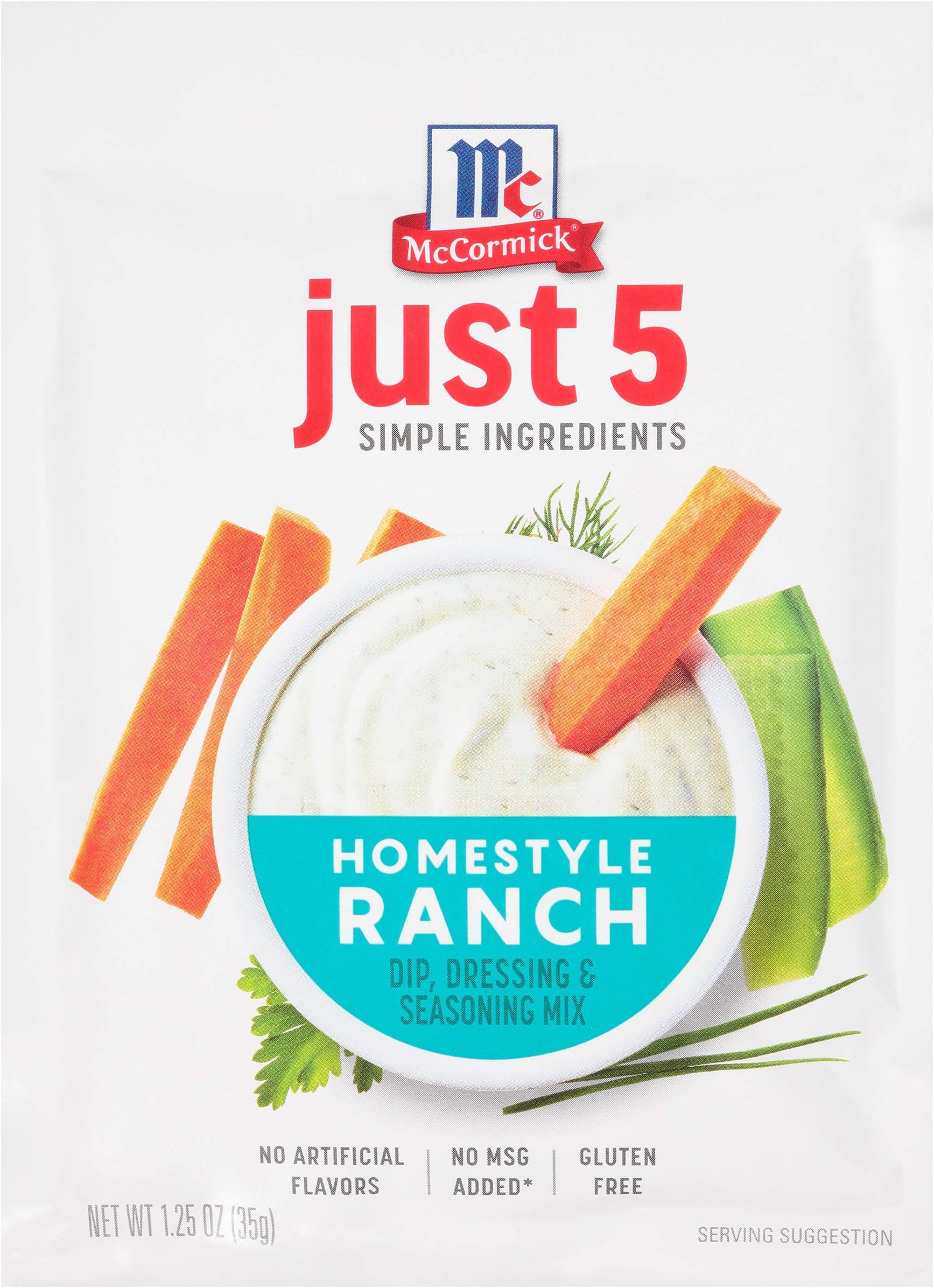 Just 5 Simple Ingredients Homestyle Ranch Dip, Dressing & Seasoning Mix, 1.25 oz (Pack of 12)