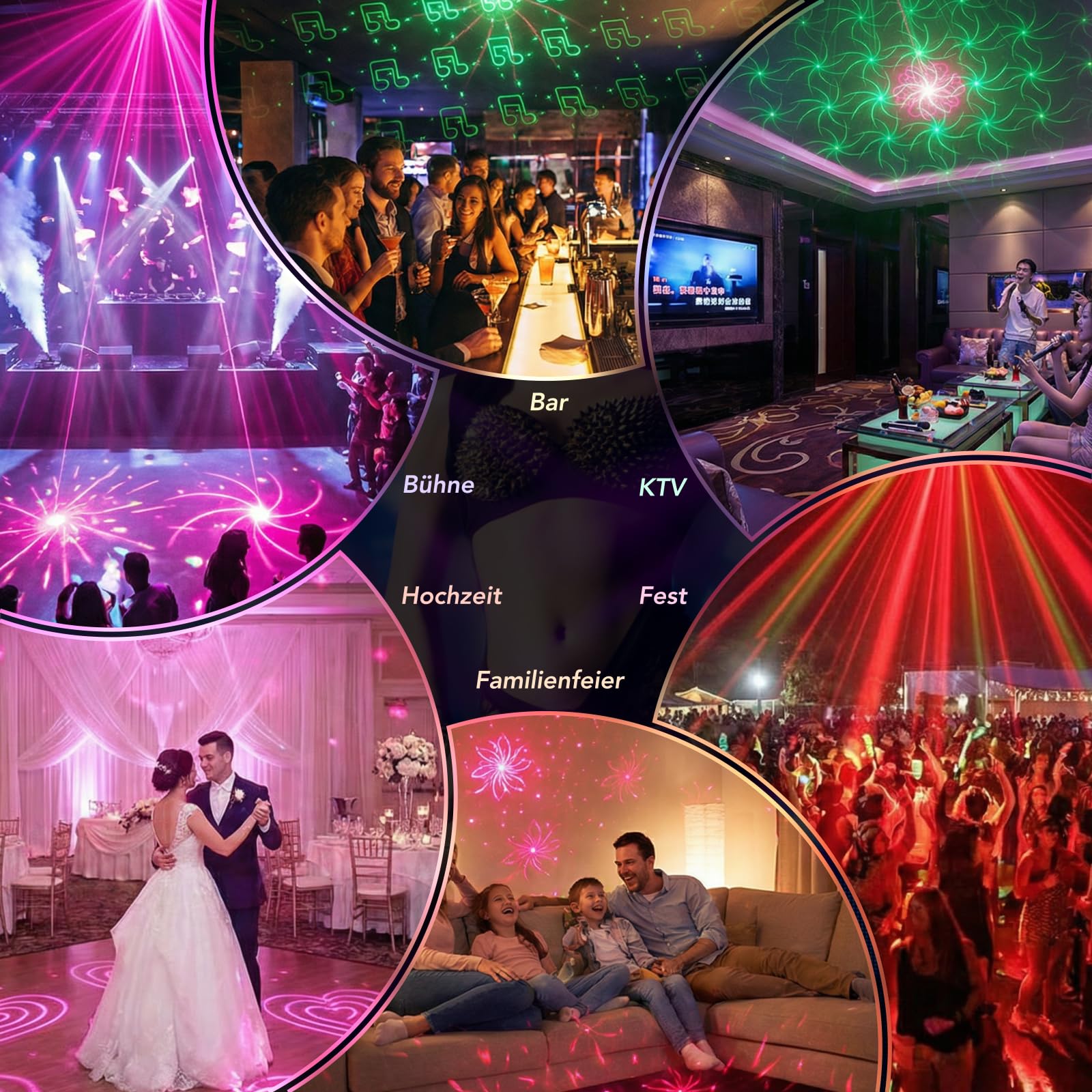 Tomshine Mini 3-in-1 UV Schwarzlicht Partylicht, Musikgesteuert Discolicht mit 72 Mustern & Rotierender RGB Magic Ball, Stroboskop Disco Lichteffekt mit Fernbedienung für Party, Bar, DJ