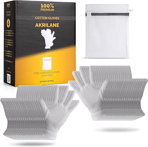 Miniatura 9 de AKRILANE 1 tamaño 20 pares de guantes hidratantes de algodón para manos secas, tratamiento de eccema y psoriasis, reutilizables con bolsa de