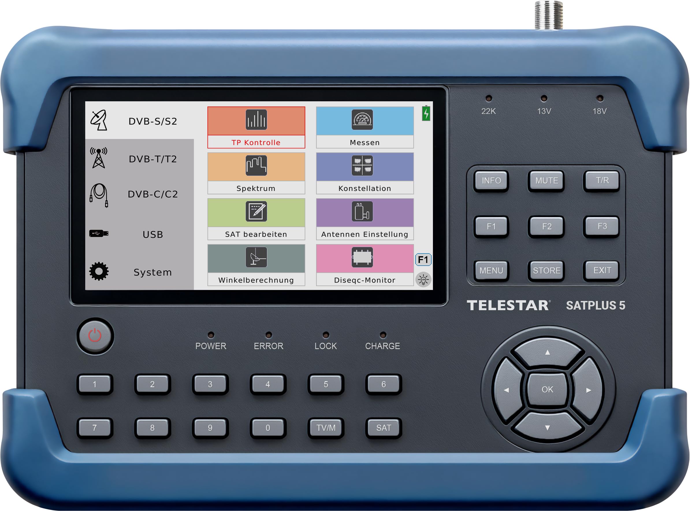TELESTAR SATPLUS 5 – Appareil de Mesure Sat (pour DVB-S/DVB-S2/DVB-C/DVB-T2, Unicable, écran 5″, TV en Direct)