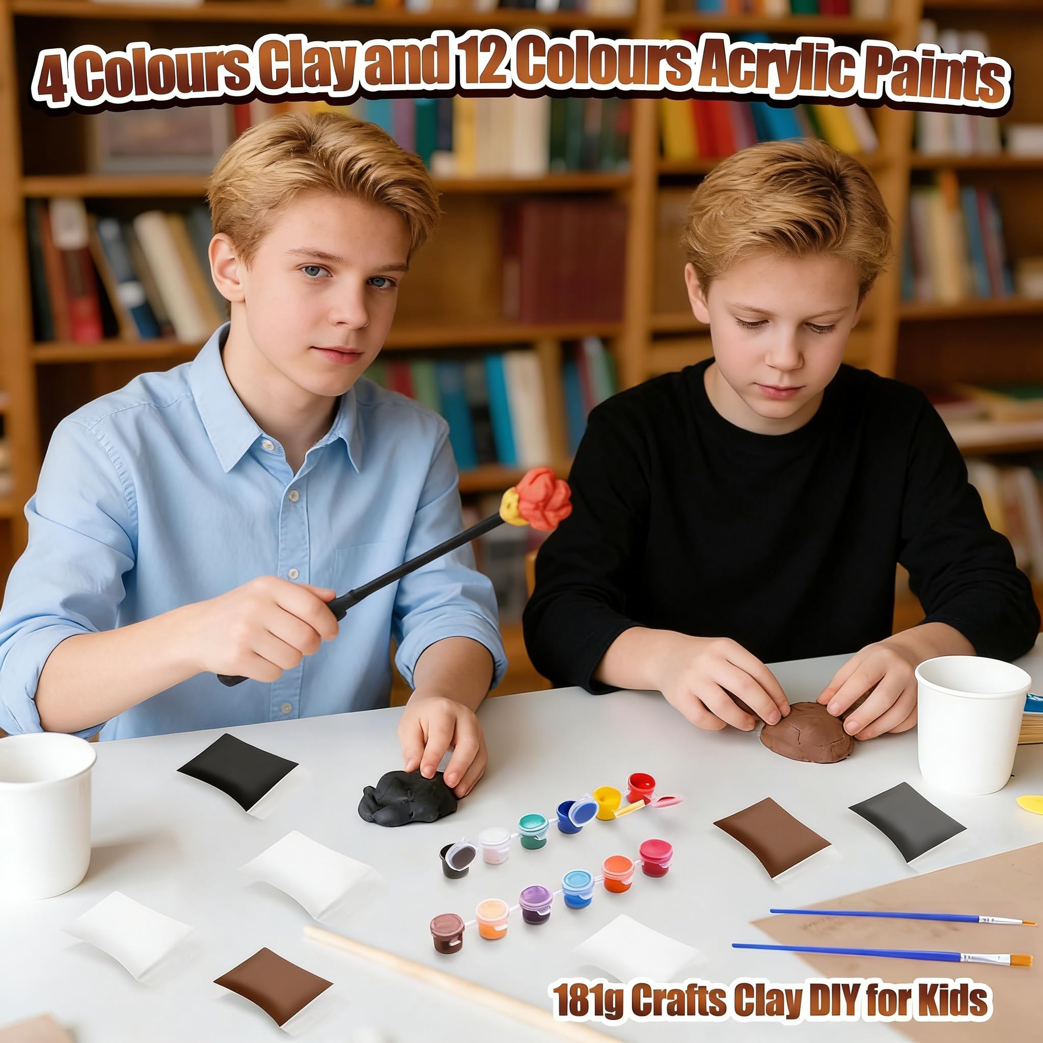 32 pezzi Bacchette Magiche Fai Da Te in Legno, Bacchetta Magic Magiche a Craft Set Bambini con 12 colori Acrilici, 14 Strumenti di Formatura per l'artigianato Set Creativi Craf