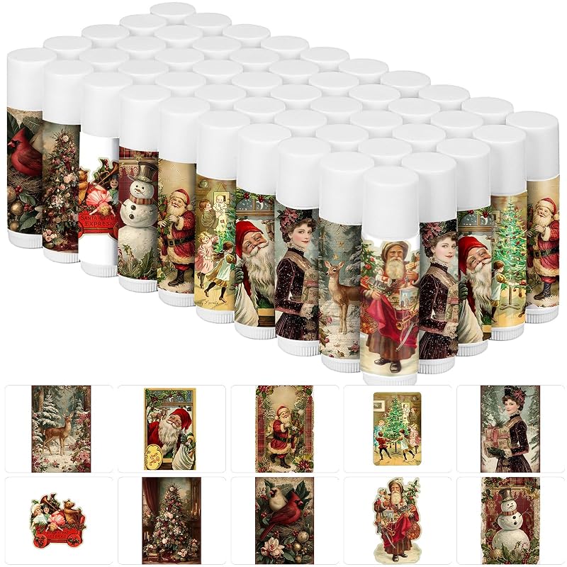 Bálsamo labial Siifert com fragrância de baunilha, Pacote com 30 unidades e 10 designs natalinos