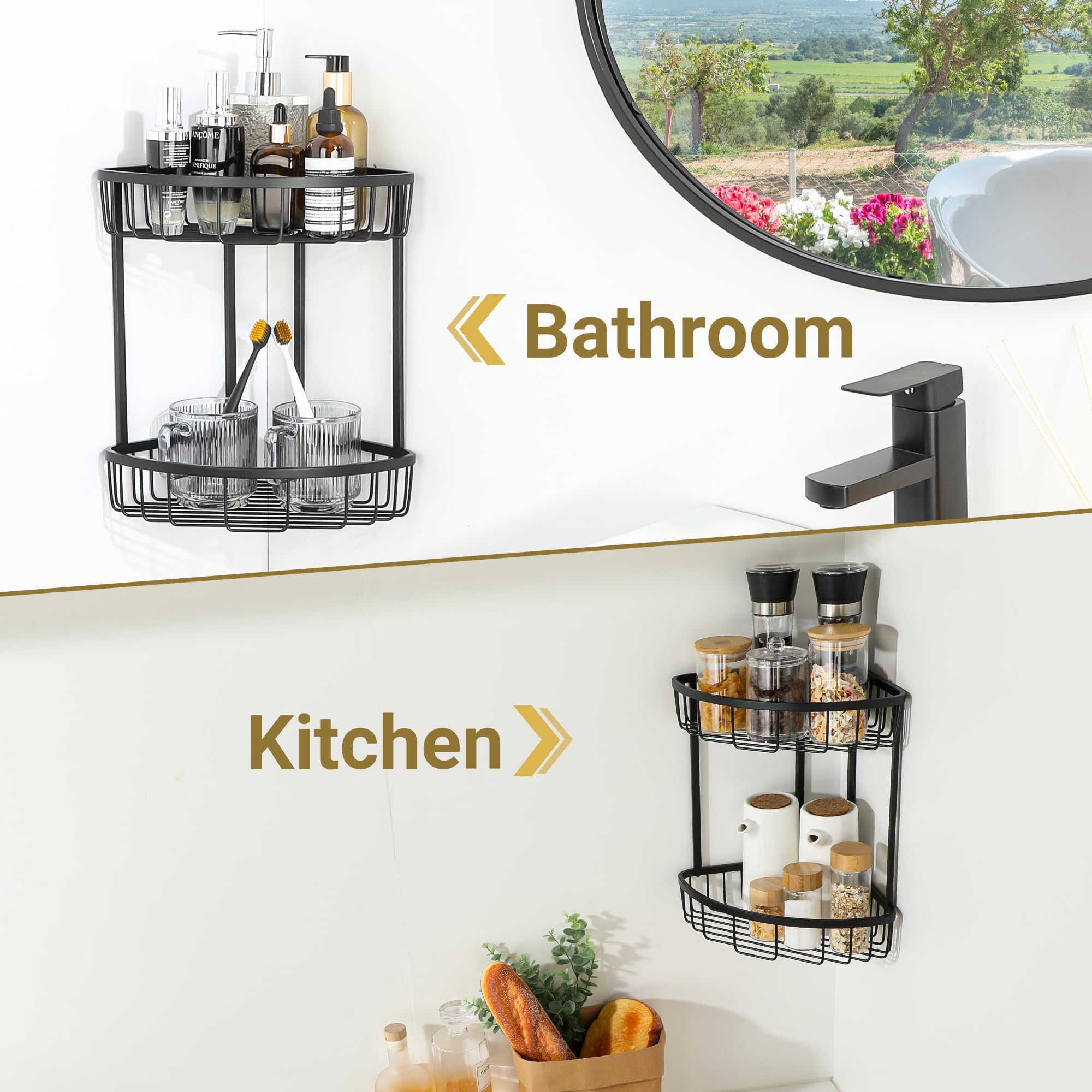 SAYAYO Estanteria Ducha, Rinconera Ducha Estanteria Baño Acero Inoxidable 2-Tier Cesta Ducha de Esquina Organizador Baño Negro Estanteria Cocina Accesorios Baño