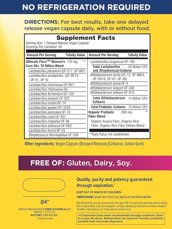 Renew Life Ultimate Flora Probiotics for Women 50+ 70 Billion CFU