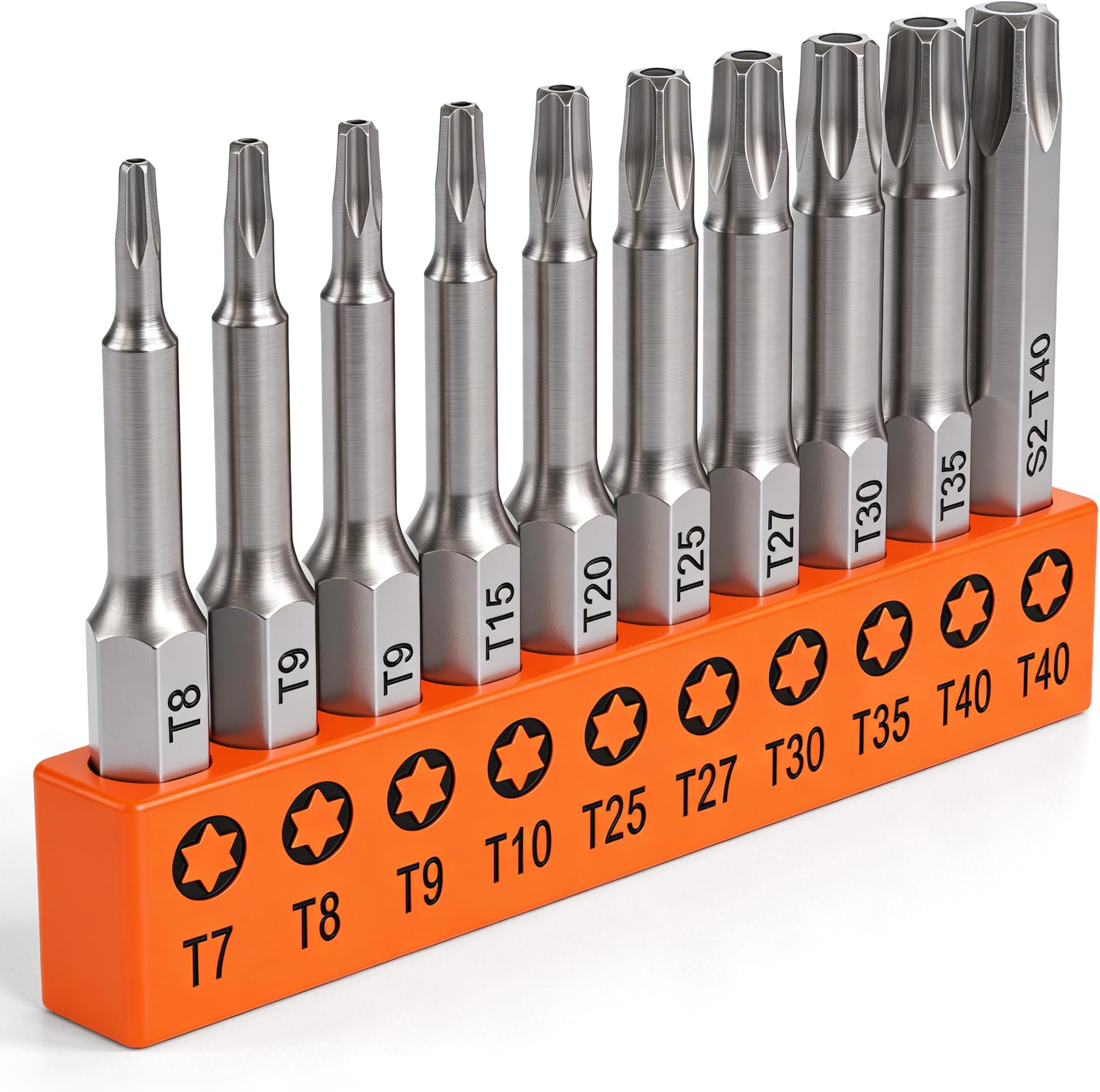 11-Piece Tamper Resistant Star Bits, S2 Steel, T7 - T40 Security Torx Bit Set