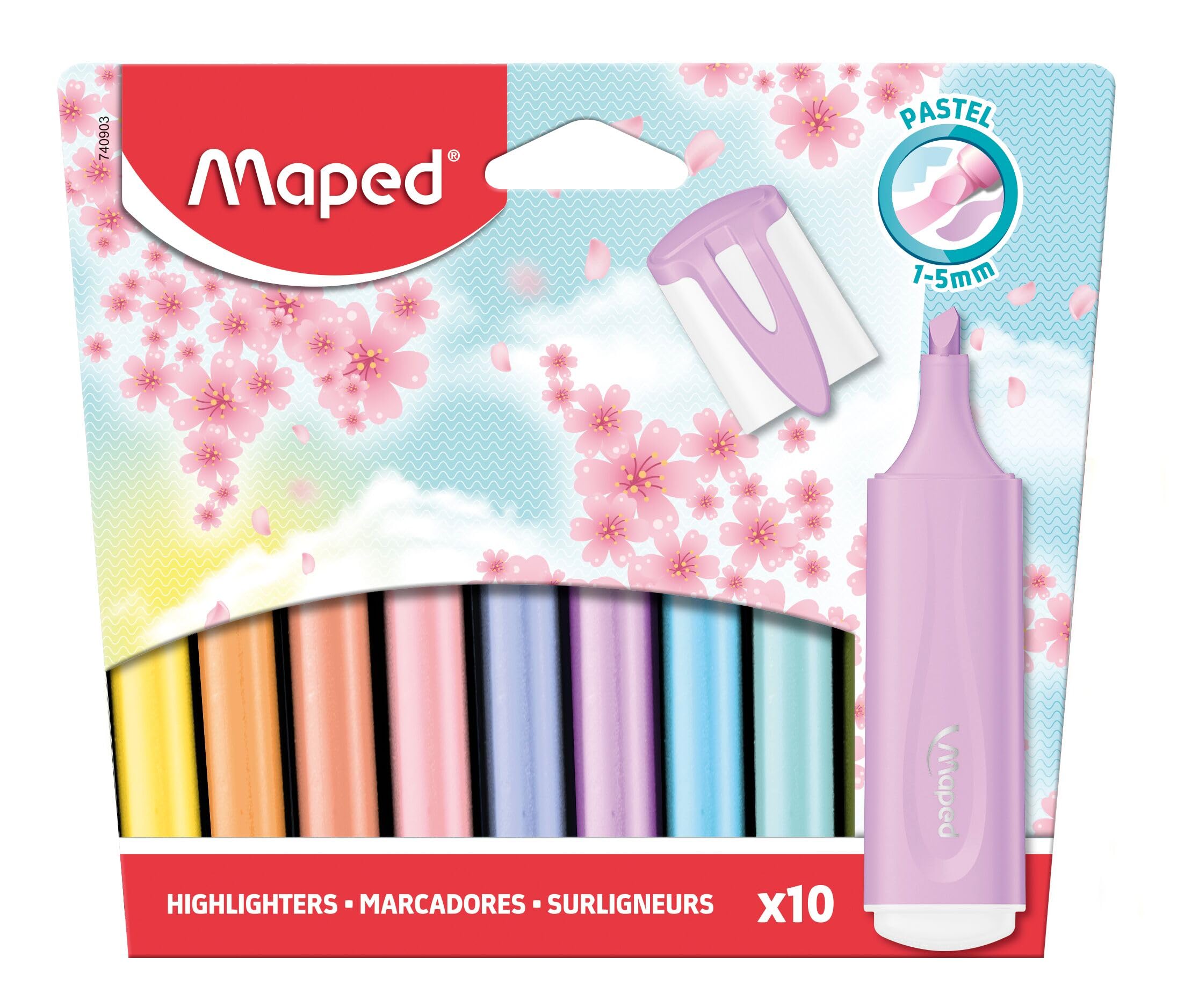 Maped - Fluo Peps Pastel Highlighters - 10 Highlighters in Various Light Pastel Shades