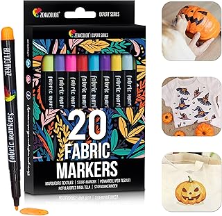 20 Fabric Markers Pens Set - Non Toxic, Indelible and Permanent Fabric Paint Fine Point Textile Marker Pen - Pens Fine Poi...