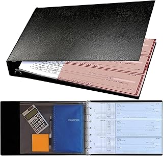 Office Werks Premium 7 Ring Check Binder for Business Checks, 600 Checks Capacity for 9" x 13" Sheets, Sleek Black Textured Vinyl Check Book Cover with Zip Pouch and Calendar