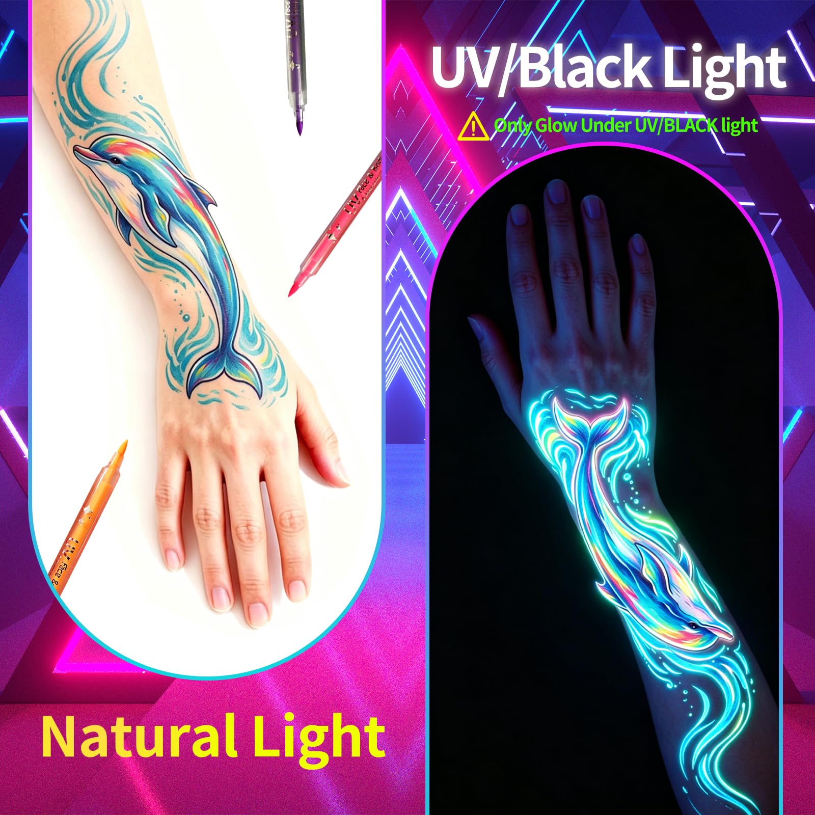 12 Pennarelli Trucco Fluorescente al Buio e Fluorescente, Pittura Fluorescente, Pittura Fluorescente al Buio e Trucco Fluorescente per Feste, Festival e Serate