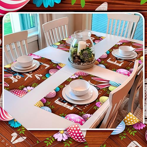 Miniatura 7 de Tenceur 100 manteles individuales desechables de papel de Pascua, huevos de conejo de Pascua, manteles individuales de papel para primavera,