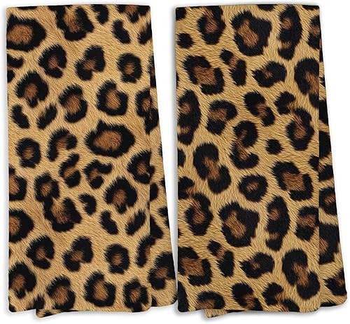 Toallas de cocina retro con estampado de guepardo, toallas de cocina con estampado de leopardo para cocina, juego de 2 toallas de mano decorativas