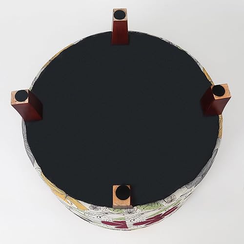 Miniatura 7 de Adeco Otomana redonda de almacenamiento de 17 pulgadas de altura, taburete moderno de tela de lino con tapa extraíble y patas de madera para