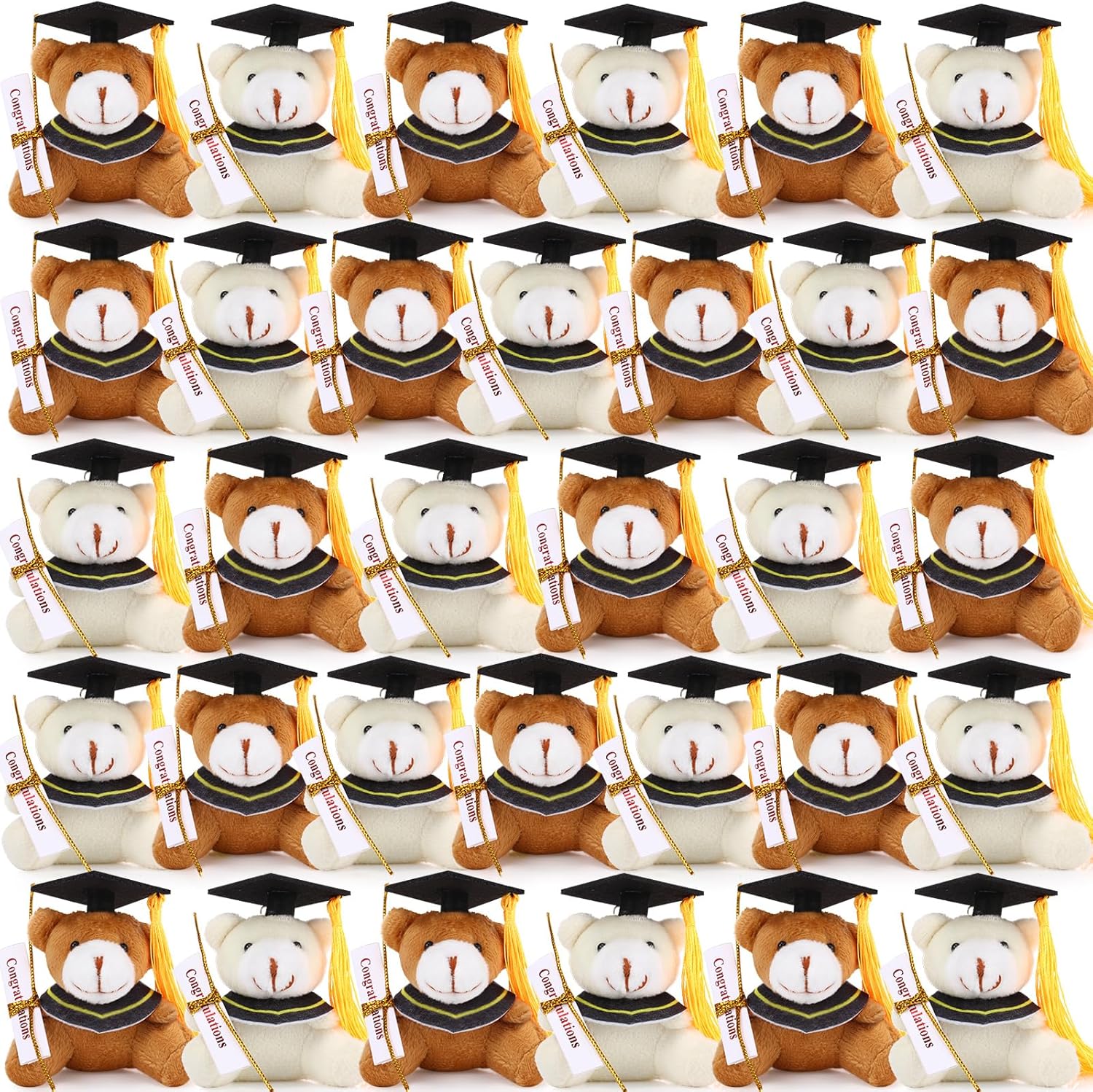 Libima 32 Pcs Mini Graduation Bear Bulk Graduation Teddies Bear Class of 2025 Mixed Color 2.76 Inch Tiny Graduation Bear Plush Kindergarten Graduation Gifts(Black Cap)