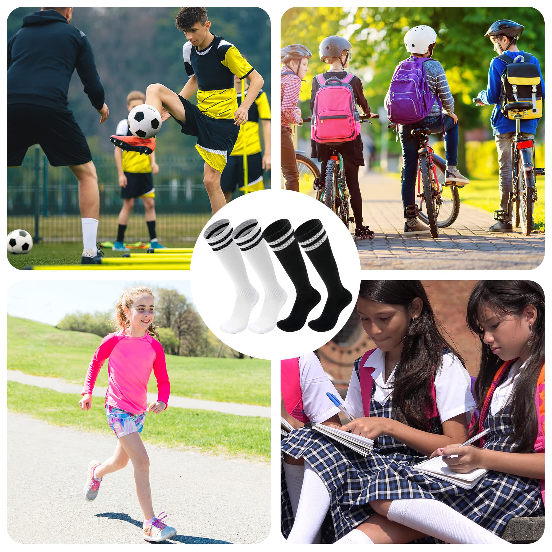 FPAKDH 2 pares de calcetines de fútbol para niños de 7 a 13 años, transpirables, para entrenamiento deportivo, calcetines de fútbol para niñas y niños