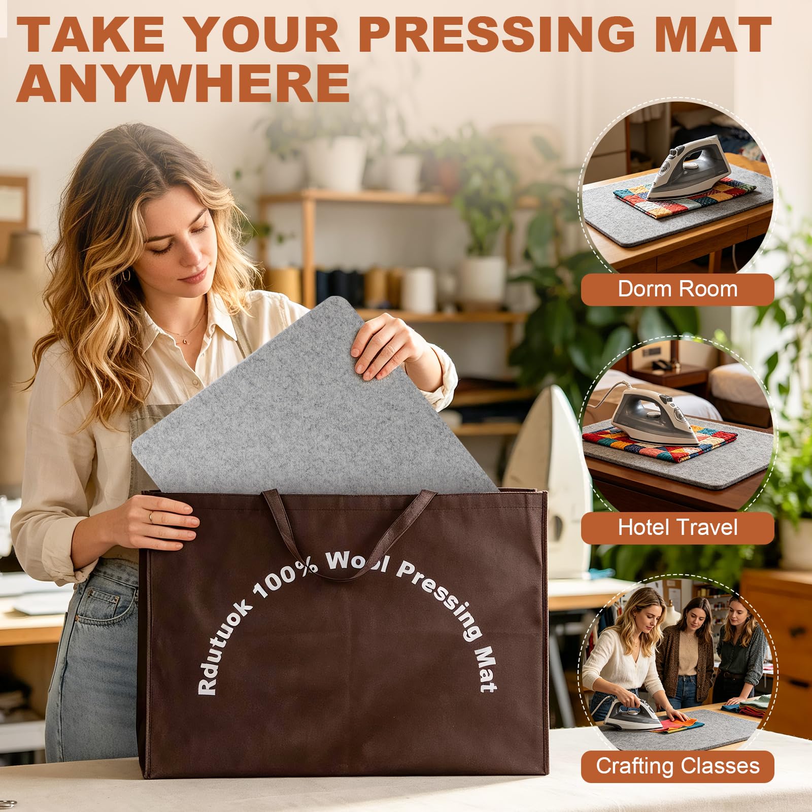 43,2 x 61 cm Woll-Pressmatte zum Quilten, große Größe und 25,4 x 25,4 cm, tragbare Größe, Reine Wolle, Bügelunterlage mit Schere, Klebeband, Filz-Aufbewahrungstasche und 40 Nähnadeln | Für Quilter und Nähbegeisterte, komplettes Bastelset mit Werkzeugen un