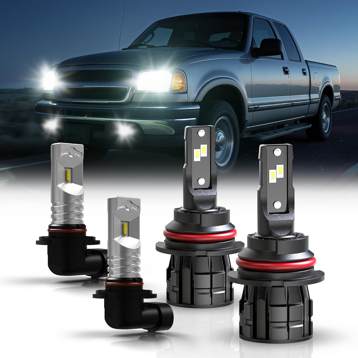 MZS Fit For 2015-2020 F150 Bulbs 2013-2018 Ram 1500 2500 3500 without projector, 500% Brightness 6500K IP68 w/Cooling Fan, Plug & Play, Pack of 6