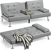 Vista 8 de Homall Sofá Cama Futón, Sofá Futón de Cuero con Reposabrazos Removibles, Sofá Cama Reclinable para Dormir Ajustable con Portavasos Dobles para Sala