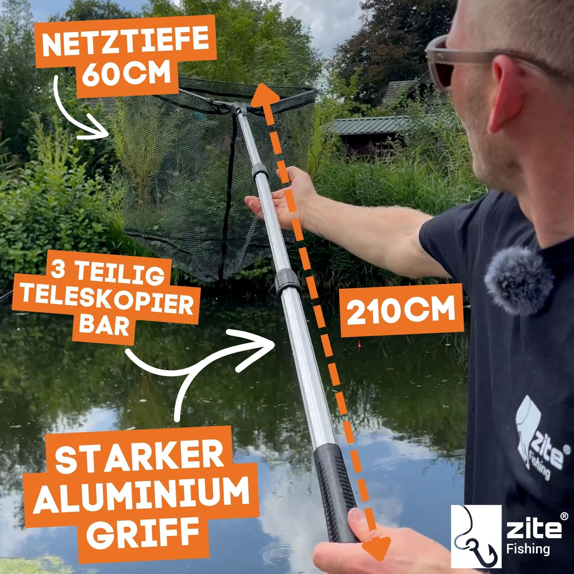 Zite Fishing Teleskop Kescher Angeln 160-210cm I Kescher gummiert
