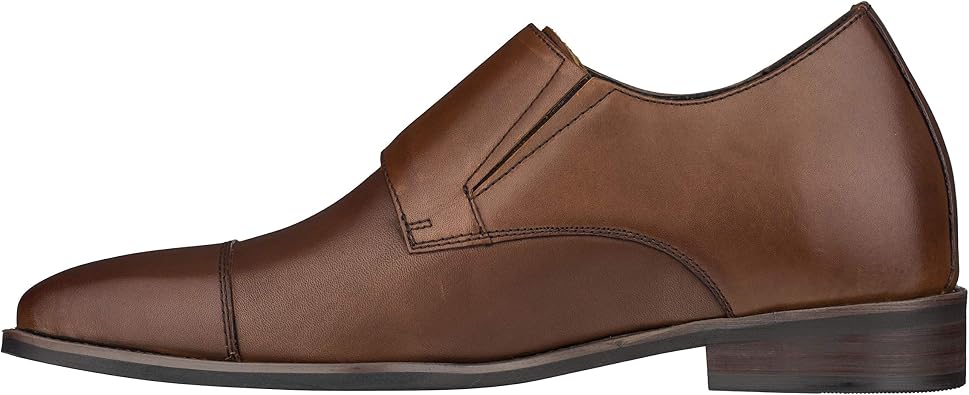 CALTO Men's Invisible Height Increasing Elevator Shoes - Premium Leather Slip-on Lightweight Casual Loafers - 3 Inches Taller