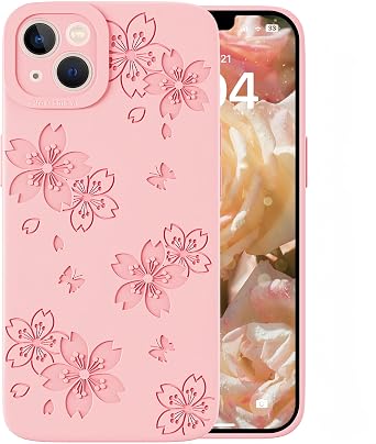 Compatible with iPhone 13 Case - Cute Butterfly Flowers Engraved Phone Case Compatible with iPhone 13 - Soft Silicone Case Compatible with 13 Phone Case for Women Girl Pink