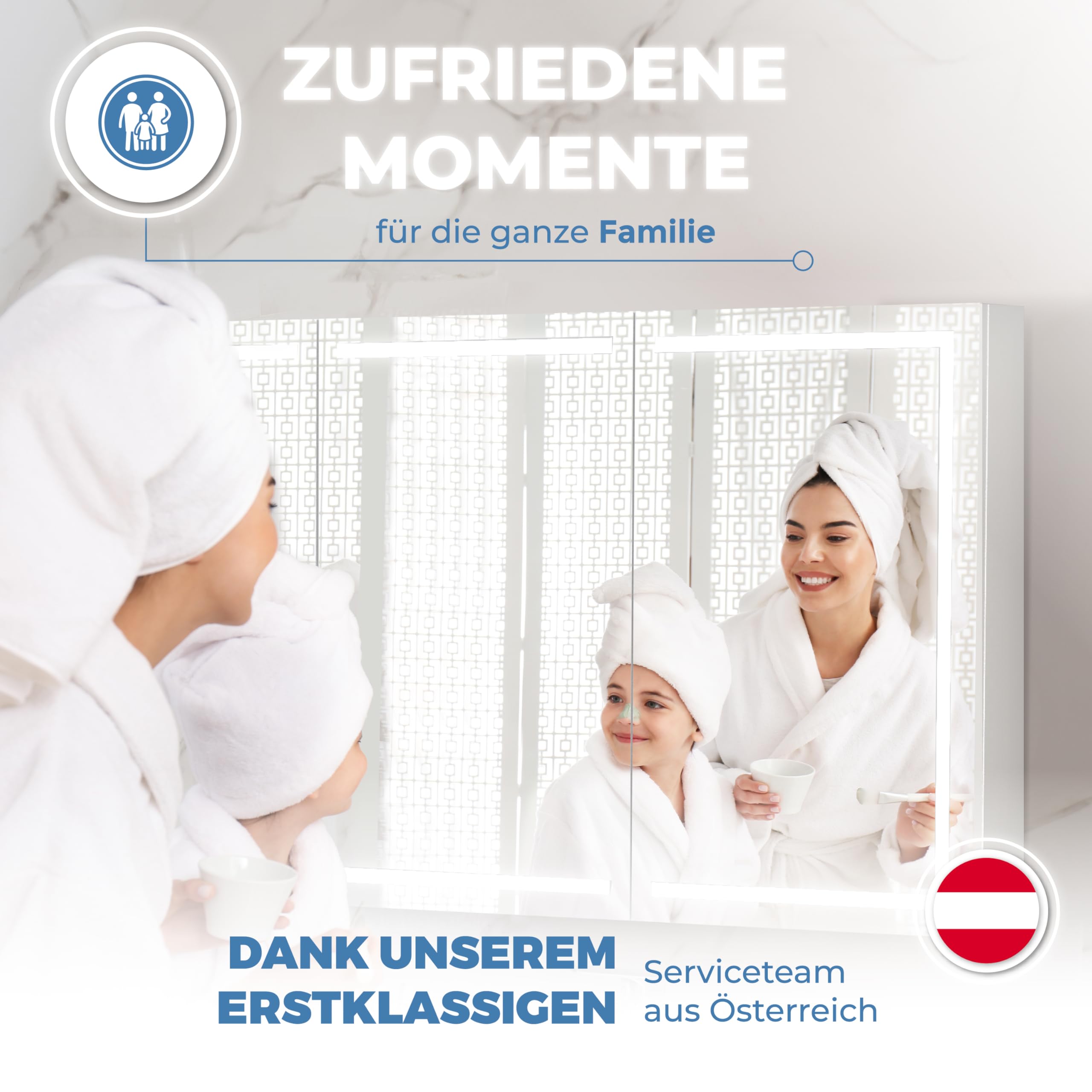 Milano Spiegelschrank Bad 100 cm, LED-Beleuchtung, Steckdose | Badspiegelschrank Weiß mit umlaufender LED-Beleuchtung, fertig montiert, Unterputz geeignet, Blum-Scharniere, Made in Europe